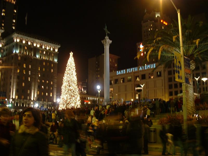 People dispersing after the lighting of the Macy's Christmas Tree in Union Square, San Francisco