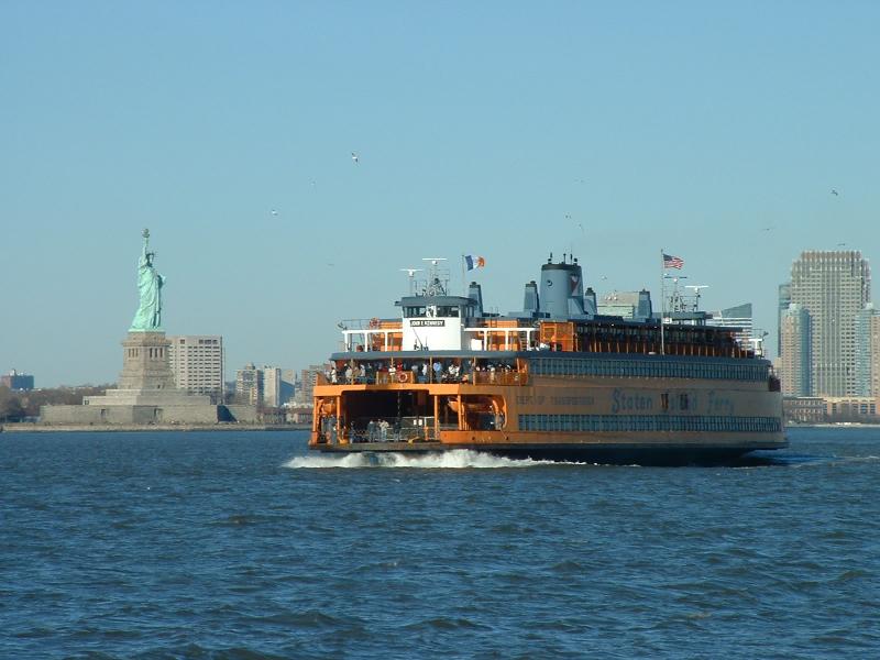 Passing another Staten Island Ferry, with New York City in background