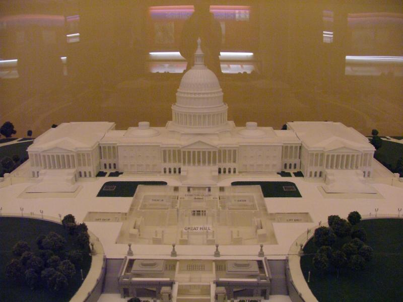 Model of the Capitol Building, including new visitor's center, Washington DC