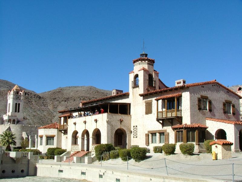 A view of Scotty's Castle with the incomplete pool in the foreground, Death Valley National Park