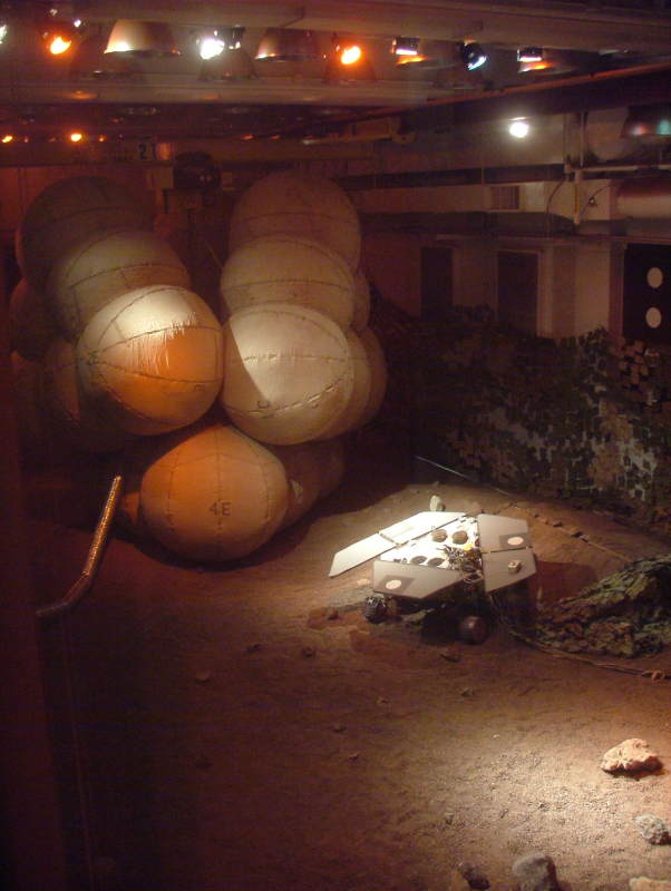 Mars Rover Test Lab - rovers and inflated balloons, Jet Propulsion Labs, May 2004