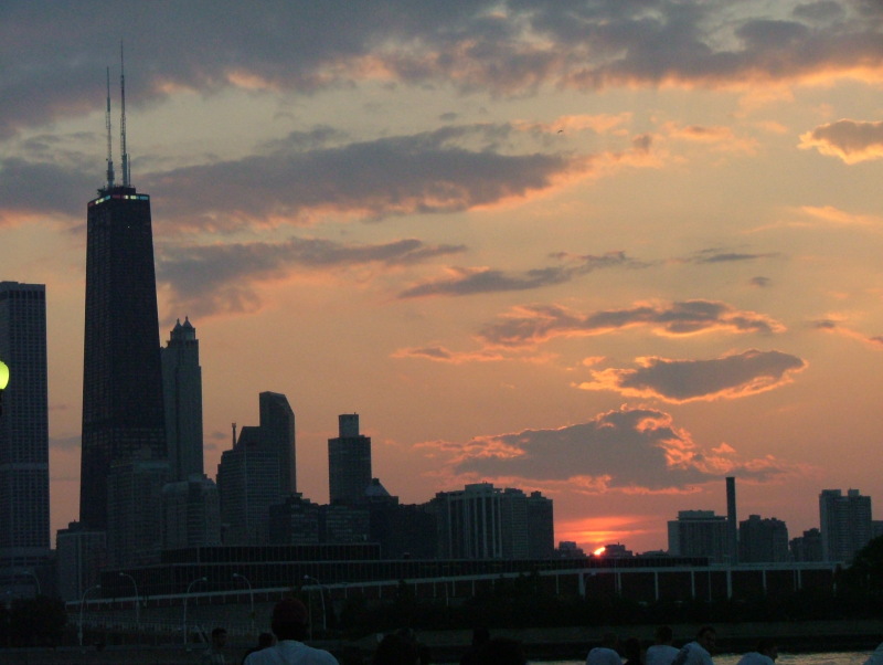 Sunset over Chicago city from Navy Pier, Chicago