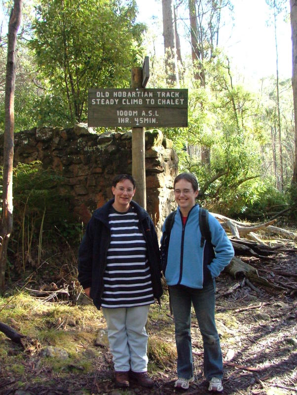 Jo and Janet on walking trail, Lenah Valley, Tasmania