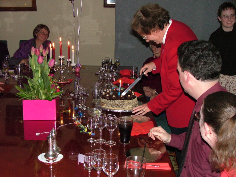 Margaret cutting her cake, Hobart, Tasmania