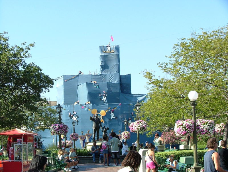 Cinderella's Castle being redecorated for Disneyland's 50th anniversary, Disneyland, Anaheim, California