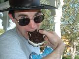 Rob enjoys a Mickey icecream.