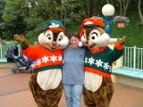 Chip and Dale dressed in Christmas gear, Disneyland