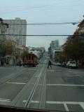 A cable car in the San Francisco streets