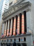 New York Stock Exchange entrance, decorated for Christmas, New York City