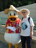Jo's Mum says G'day to Donald Duck, Disney's California Adventure, California