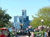 Cinderella's Castle being redecorated for Disneyland's 50th anniversary, Disneyland, Anaheim, California Cinderella's Castle being redecorated for Disneyland's 50th anniversary, Disneyland, Anaheim, California